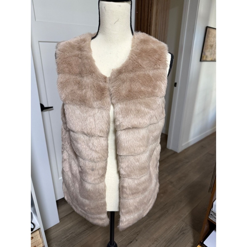 Joie Womens Faux Fur Vest Blush Pink Tan Tiered Sleeveless Jacket Size M